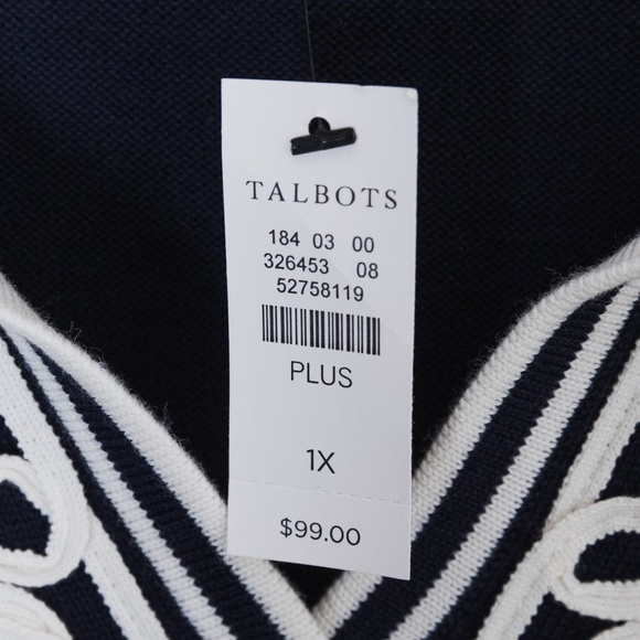 NWT: Talbots Women's Embellished Split-Neck Sweater; Navy Blue; Plus Size 1X - Picture 5 of 12